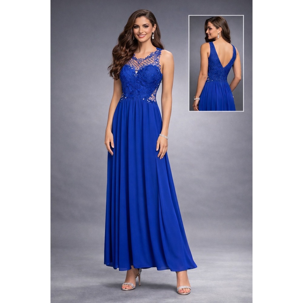 City Triangles Lace Embellished High Slit Formal Gown Juniors 11 Royal Blue